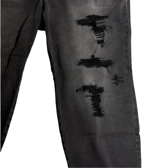 NWT INC International Concepts Novelty Destructed Washed Black Skinny Jeans 24W - Picture 2 of 9